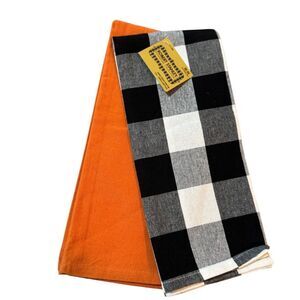 ROBERT STANLEY BUFFALO‎ COTTAGE 2 PIECE BLACK WHITE ORANGE KITCHEN TOWEL SET